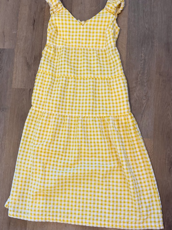 Old Navy Dresses & Skirts - Old Navy Yellow Gingham Tiered Midi Dress Puff Sleeve Cottagecore Small